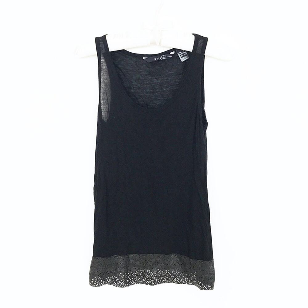 Vintage Y2K MNG Mango Metallic Foil Hem Sheer Knit Tank Top Black XS